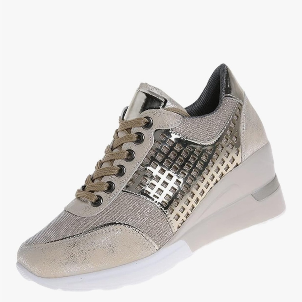 Gold High Heeled Wedge Sneakers